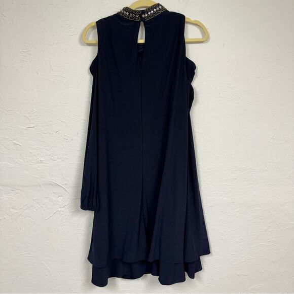 X by Xscape Blue Beaded Collar Formal Mini Dress Women 16 Babydoll Cold Shoulder - Picture 12 of 12